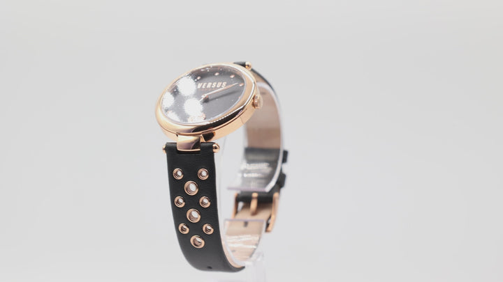 Women's Wristwatch VERSUS by Versace Los Feliz Black Leather Rose Gold
