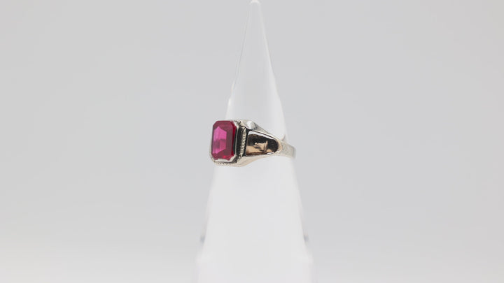 14k Gold Two Tone Band Ruby Stone Ring 10mm x 8mm Size 9.75