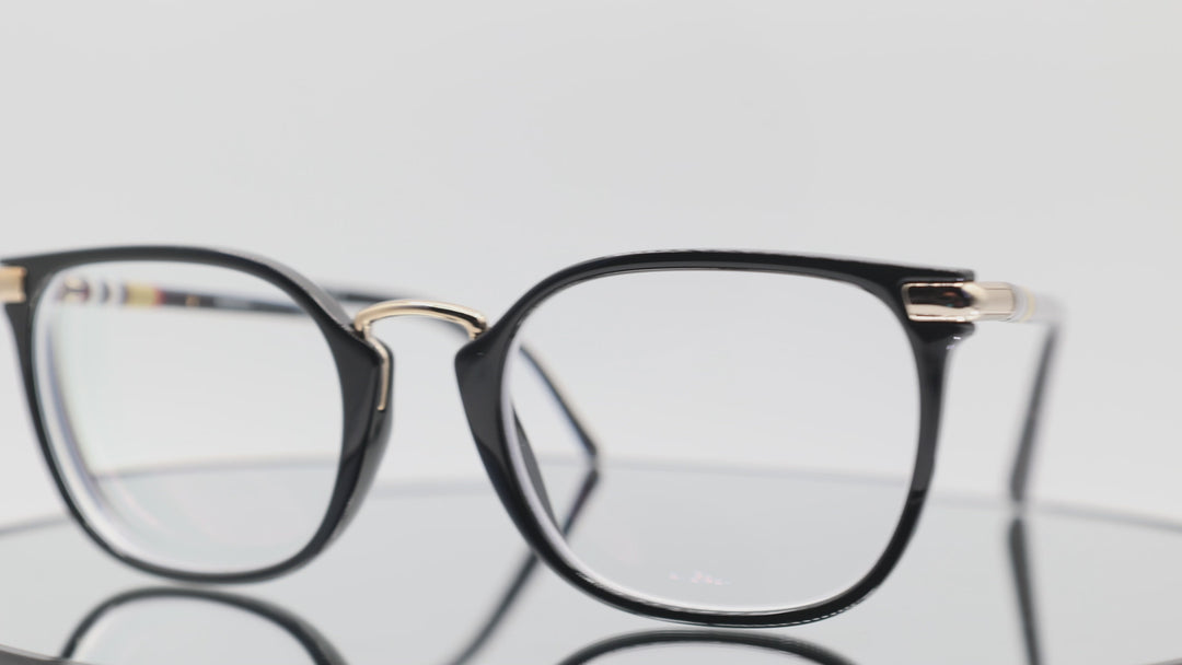 Burberry Glasses B2269 Clubmaster Style Black Frames with Plaid Design