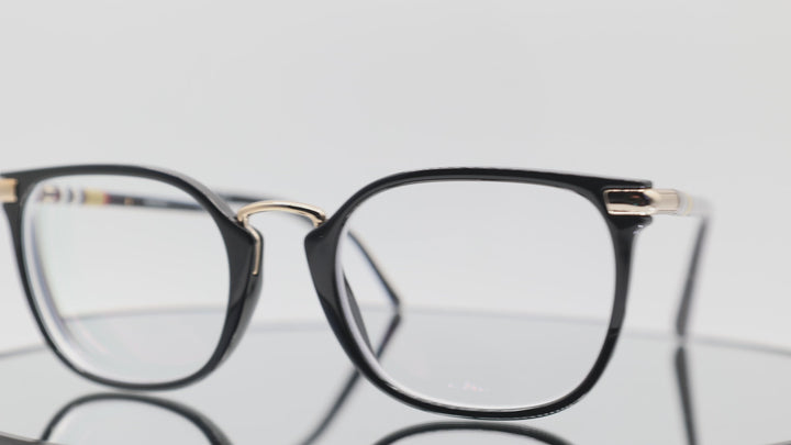 Burberry Glasses B2269 Clubmaster Style Black Frames with Plaid Design