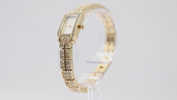 Betsy Johnson Yellow Gold Tone with Double White Crystal Band & Crystal Bezel Watch