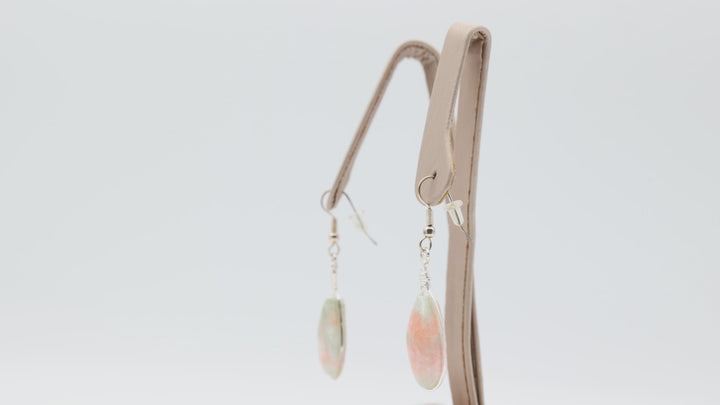 Costume Watermelon Tourmaline Stone Silver Tone Necklace & Dangle Earrings Set