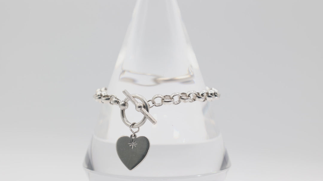 925 Sterling Silver Linked Heart Charm Bracelet for Women