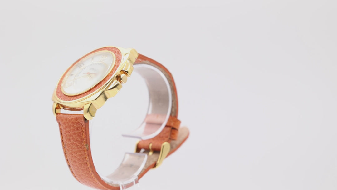 Joan Rivers Yellow Gold and Orange Leather Bezel with maxing Orange Band