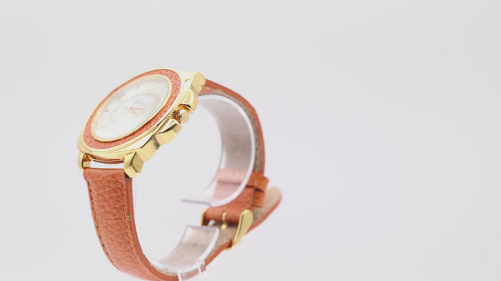 Joan Rivers Yellow Gold and Orange Leather Bezel with maxing Orange Band