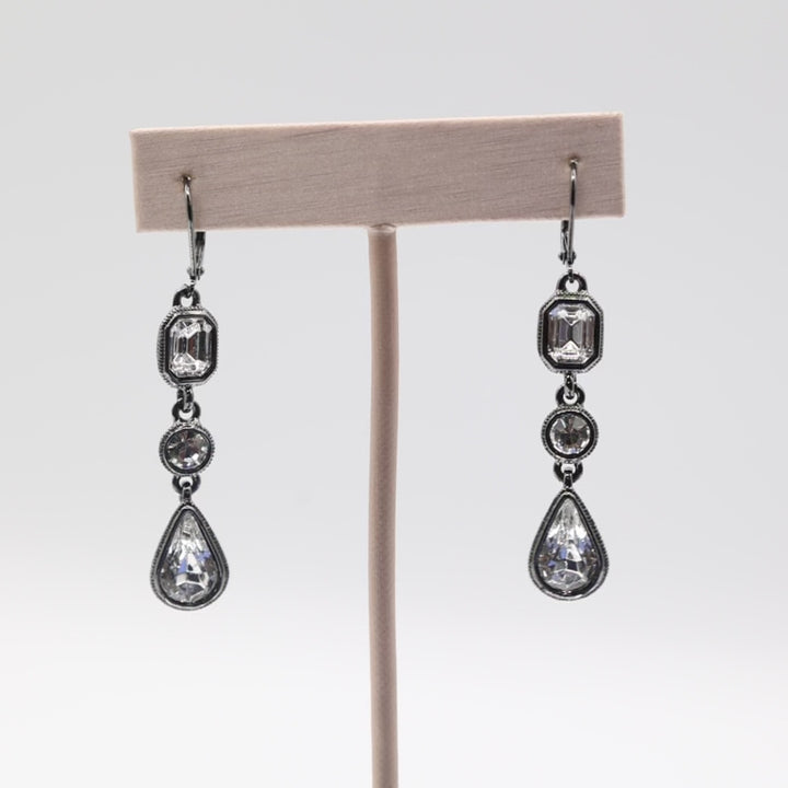 Silver Tone Gun Metal Givenchy Crystal Classic Dangle Earrings