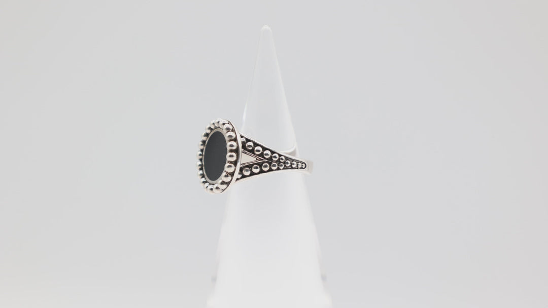 Lagos 925 Sterling Silver Black Onyx Caviar Ring Size 6.75