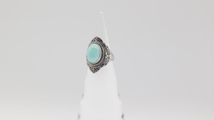 925 Silver Oval Turquoise Ring 14mm x 10mm Size 7