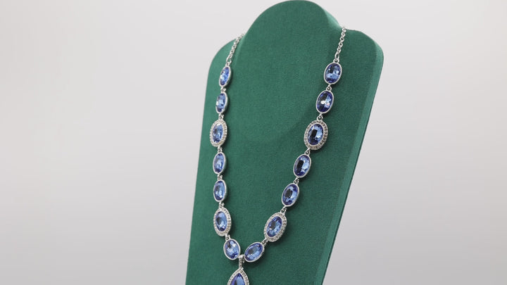 Costume 925 Plated Necklace with Big Royal Blue Rhinestones