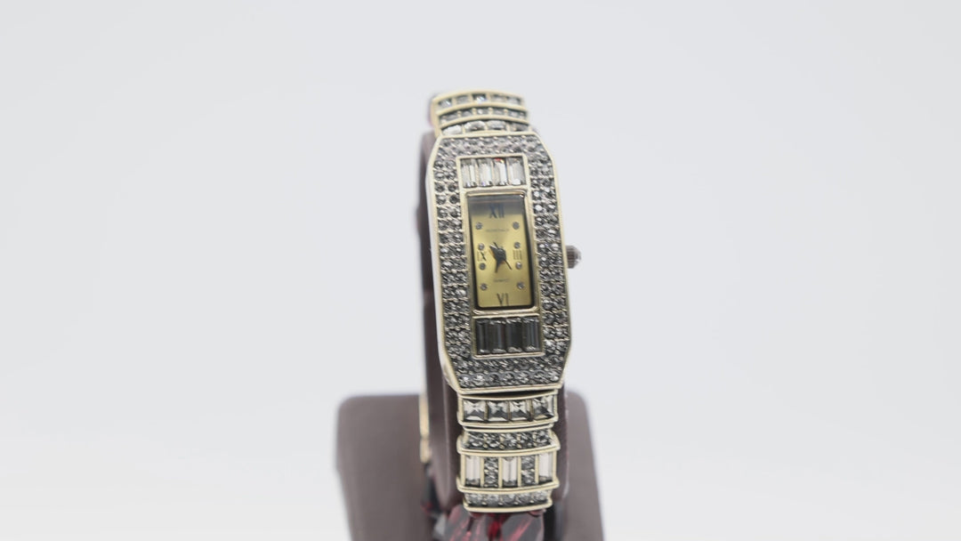 Heidi Daus Double Strand Purple Beaded Rectangular Watch with Crystals