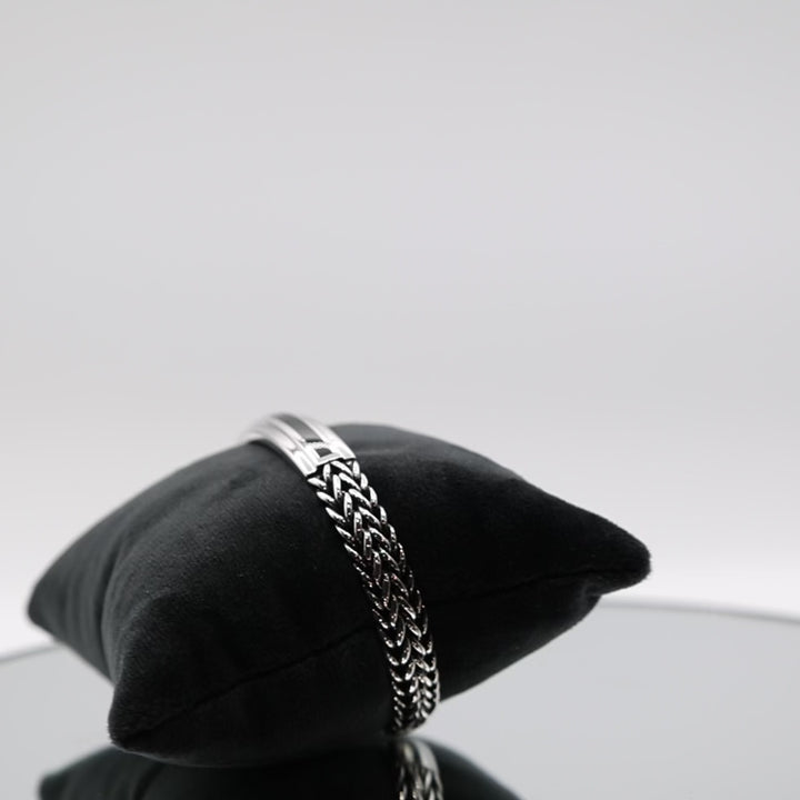 925 Sterling Silver Effy Mens Braided Woven Cuff with Onyx Inlay Bracelet