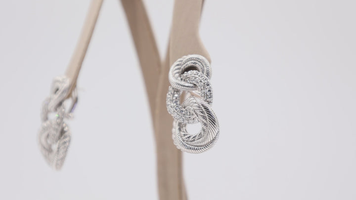 Judith Ripka 925 Sterling Silver CZ 3-hoop Linked Dangle Earrings- 18.7g