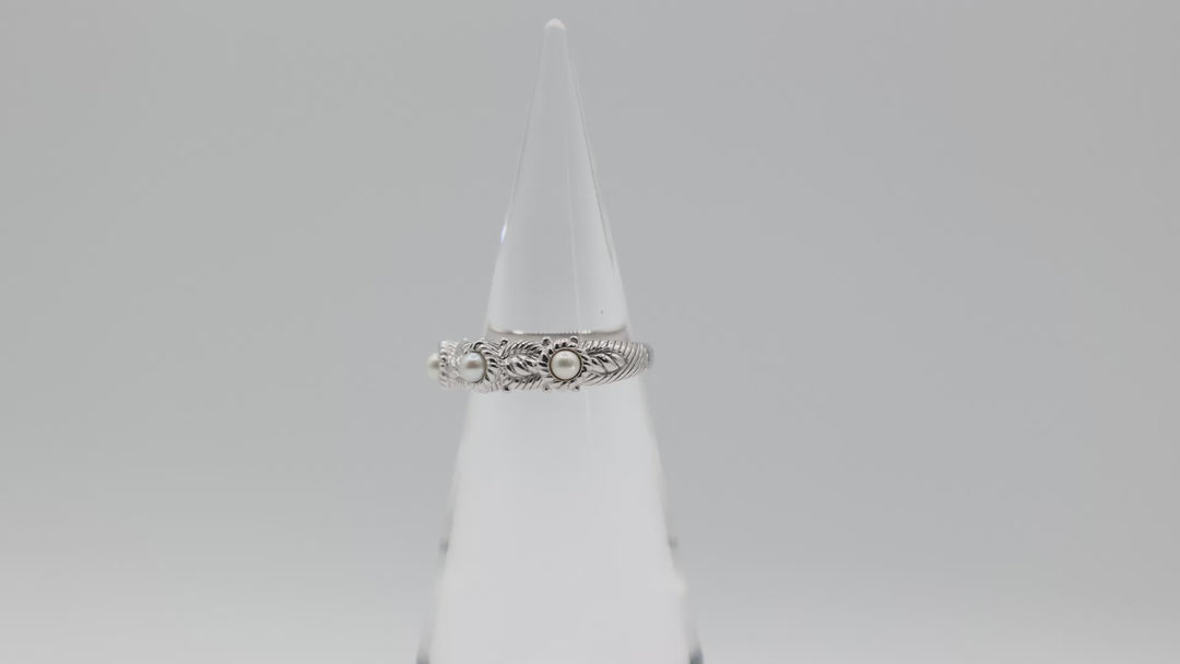 Judith Ripka 925 Sterling Silver Three Pearl Ring Size 11