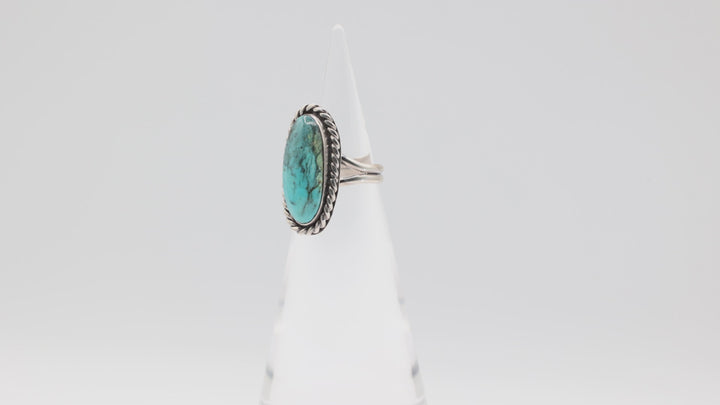 925 Sterling Silver Turquoise Stone Braided Halo Ring Size 6.5