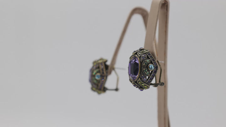 Brass Heidi Daus Purple Rhinestone Earrings With Green And Blue Accent Stones