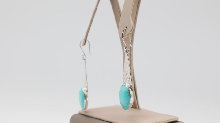 925 Silver Oval Turquoise Dangle Earrings 19mm x 14mm 1.5 Inches