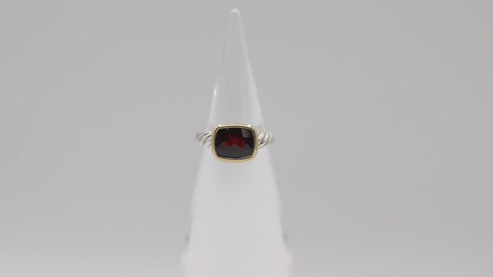 David Yurman Two Tone Garnet Noblesse Ring Yellow Gold Sterling Silver Size Six