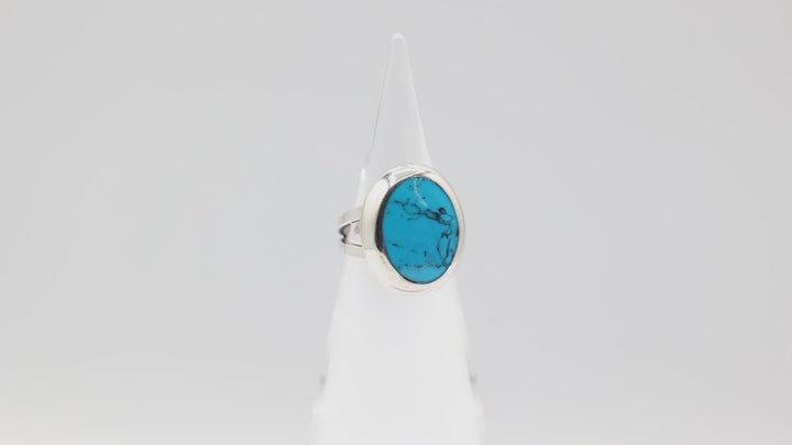 925 Sterling Silver Oval Turquoise Stone Ring 18x13mm Size 8.5