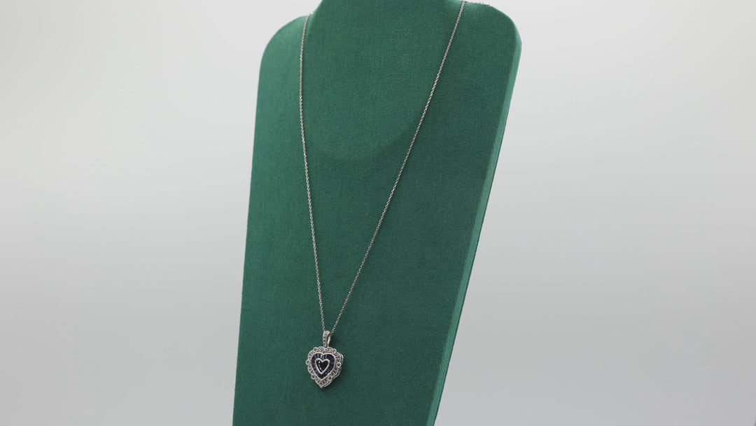 925 Sterling Silver 18 Inch Chain Blue and White Sapphire Open Heart Pendant Necklace