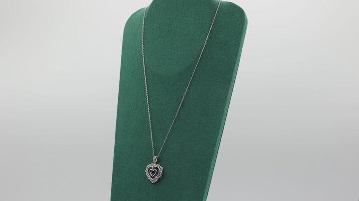 925 Sterling Silver 18 Inch Chain Blue and White Sapphire Open Heart Pendant Necklace