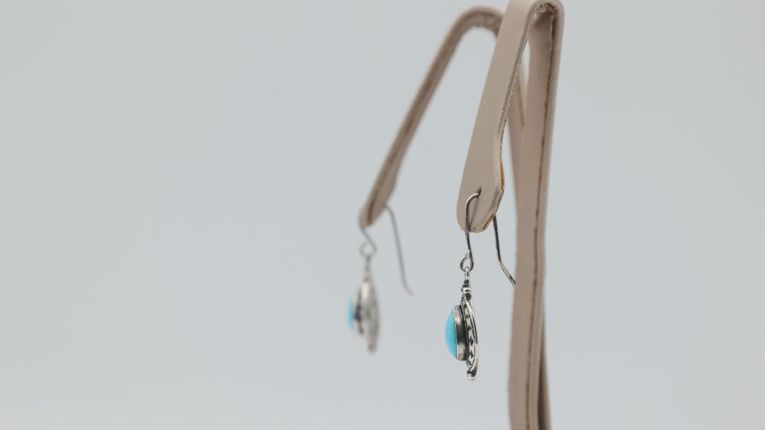 925 Sterling Silver Pear Shaped Turquoise Dangle Earrings 10x7mm