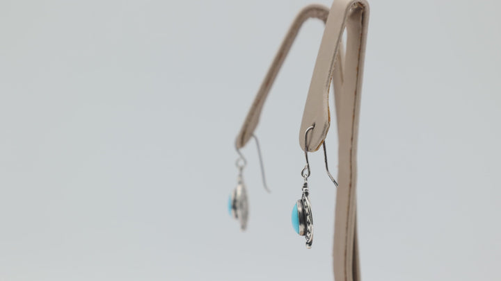 925 Sterling Silver Pear Shaped Turquoise Dangle Earrings 10x7mm