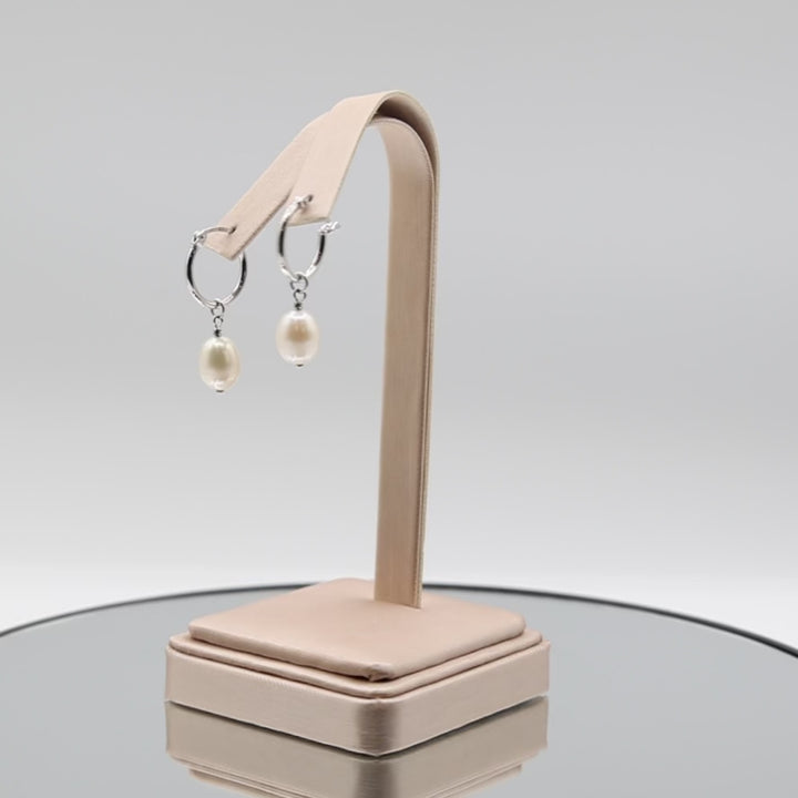 925 Sterling Silver Hoop Drop Faux Pearl Earrings