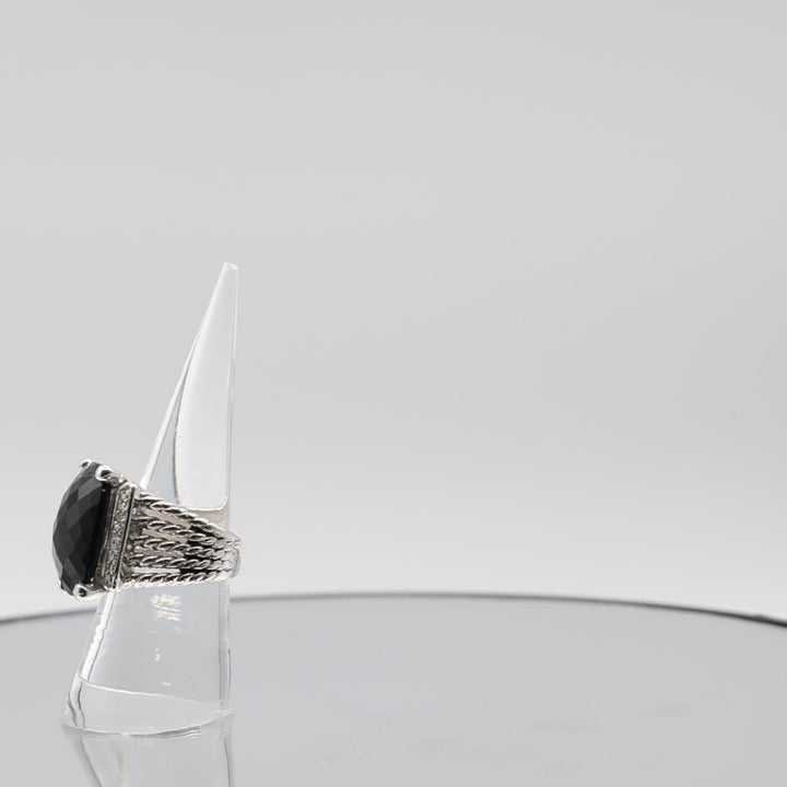 925 Sterling Silver David Yurman Onyx and Diamond Ring - Size 7.75