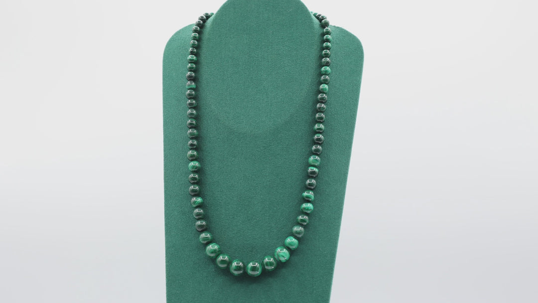 Sterling Silver Green Malachite Graduated Beaded Necklace
