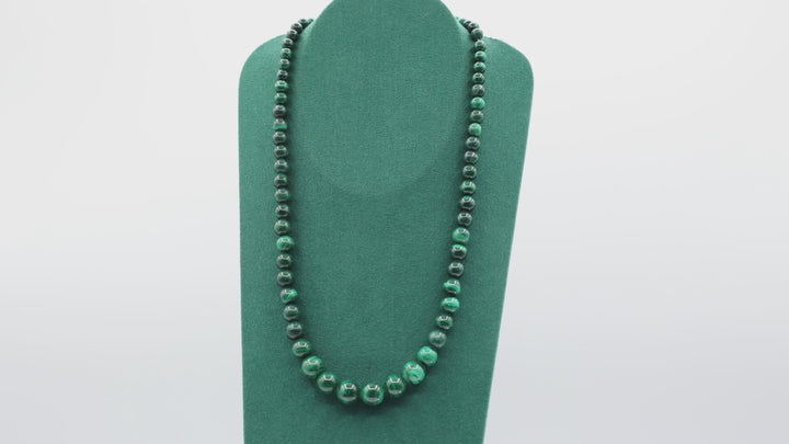 Sterling Silver Green Malachite Graduated Beaded Necklace