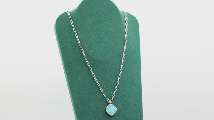925 Sterling Silver Tacori Neo Square Turquoise Necklace 18 Inches