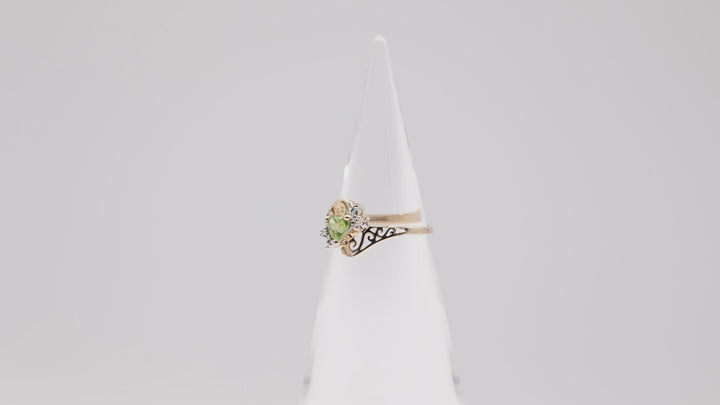 10k Gold Heart Shaped Peridot Ring with Diamonds- Size 7