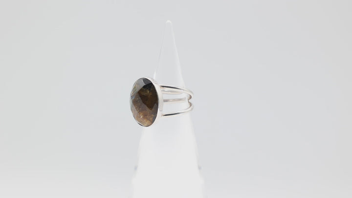 925 Silver Tiger's Eye Oval Stone Double Band Ring 19mm x 15mm