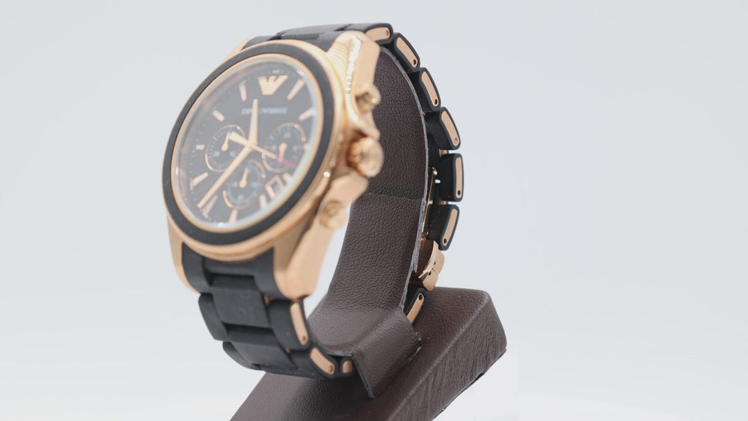 Emporio Armani Black Chronograph Rubber Band Wristwatch