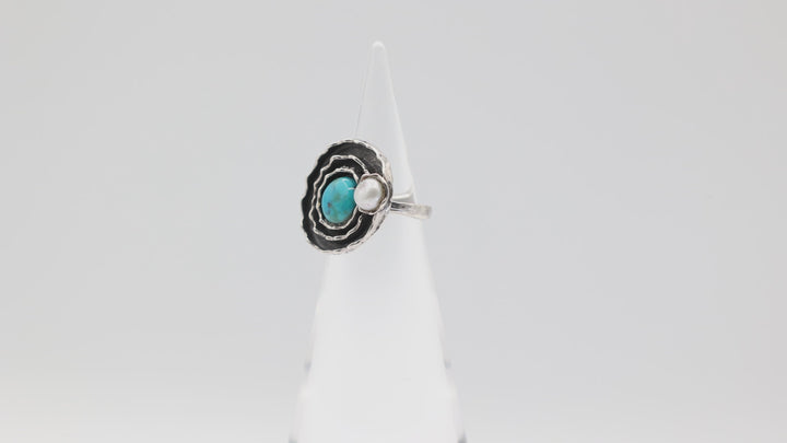 Sterling Silver 925 Turquoise 9mm Pearl Ring Size 5.5