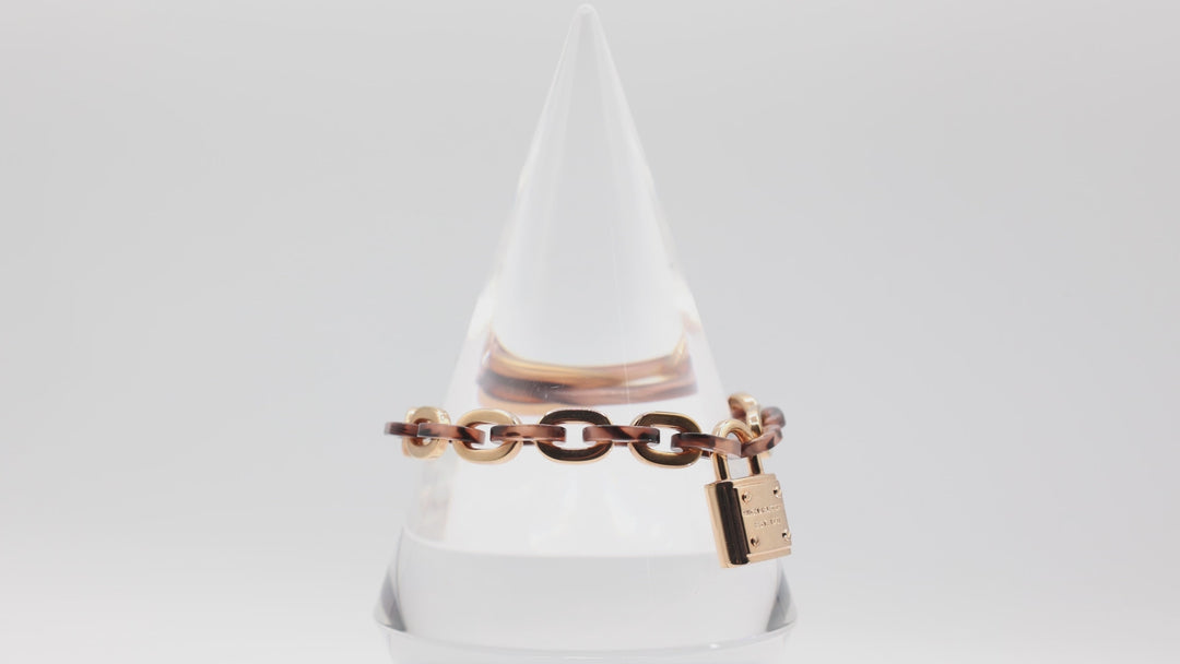 Michael Kors Rose Gold Tone & Leopard Print Link Chain Bracelet with Padlock Charm