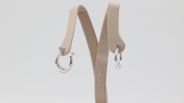 925 Sterling Silver Ribbed Textured Hoop Earrings