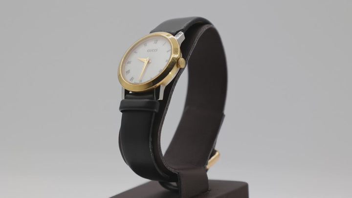 Gucci 2200L Gold Plated & Black Leather Watch