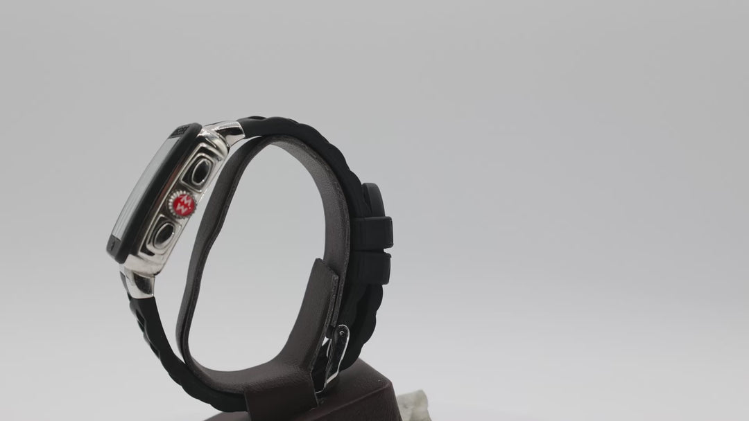 Michele Park Jelly Bean Black Silicone Watch With Silver Tone Accents