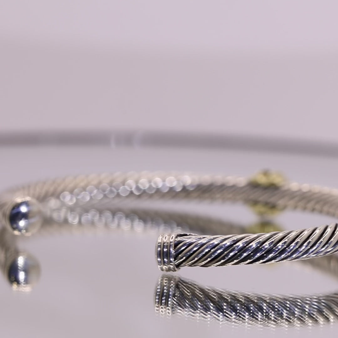925 Sterling Silver and 14k Yellow Gold David Yurman Genuine Sapphire Cable Cuff Bracelet