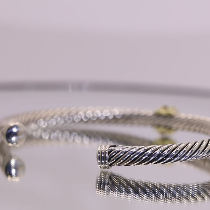 925 Sterling Silver and 14k Yellow Gold David Yurman Genuine Sapphire Cable Cuff Bracelet