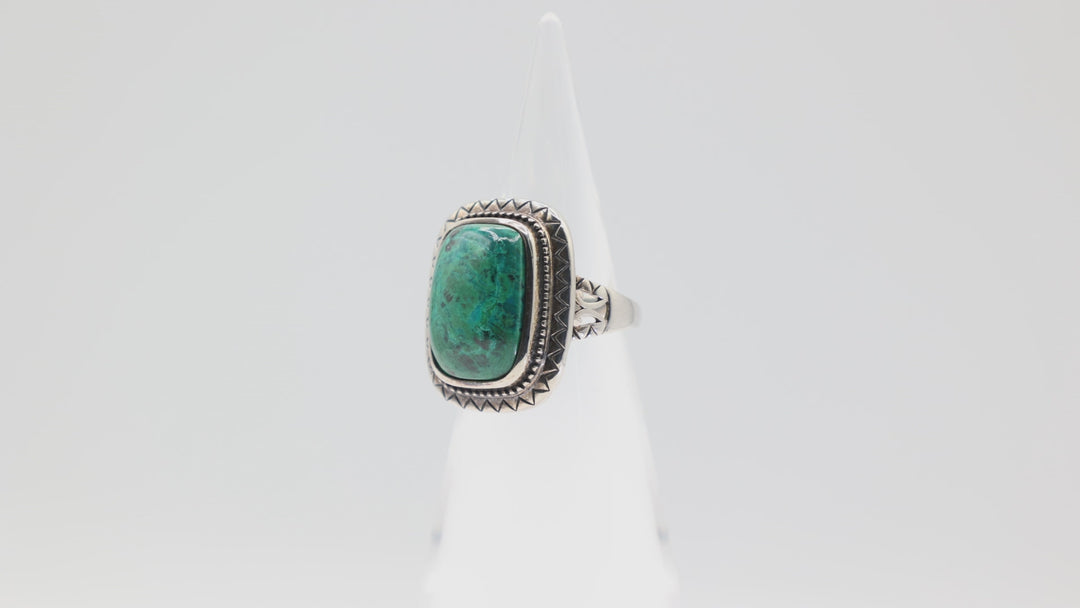 925 Sterling Silver Navajo Turquoise Cabochon Stone Ring Size 8 18x13mm