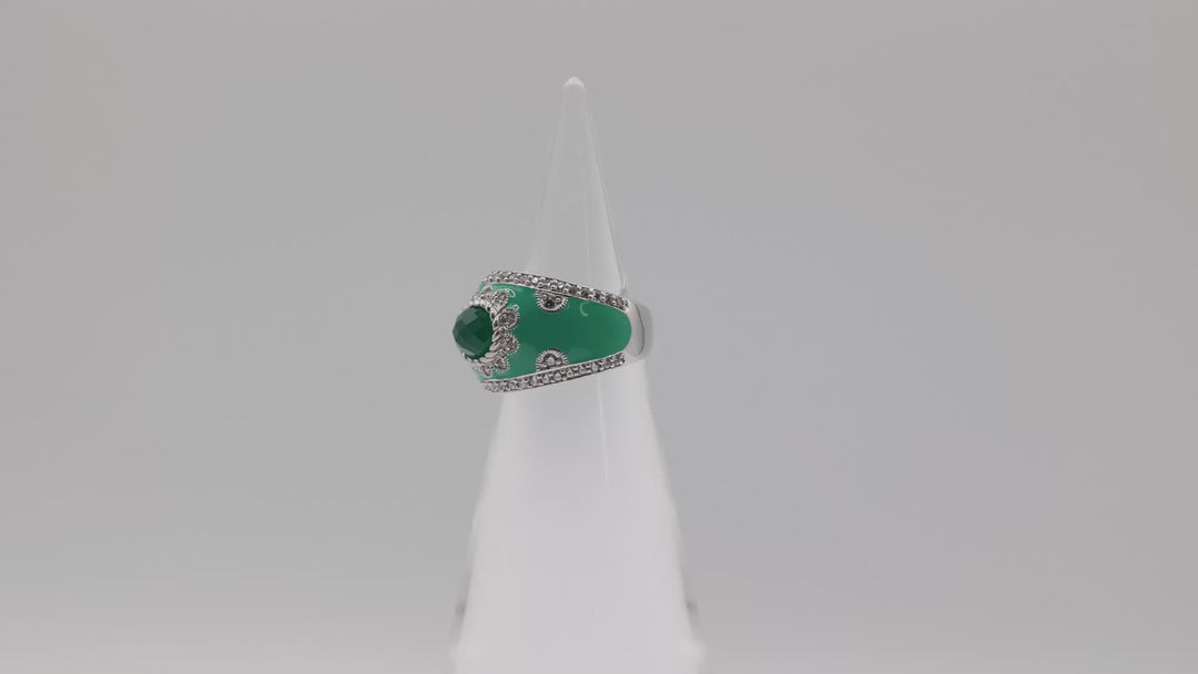 Judith Ripka 925 Sterling Silver Green Chalcedony CZ Ring Size 5.75