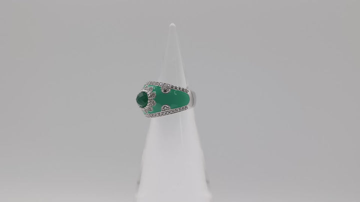 Judith Ripka 925 Sterling Silver Green Chalcedony CZ Ring Size 5.75
