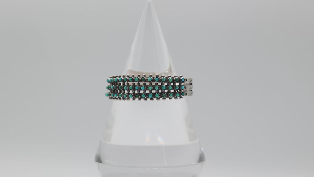 925 Sterling Silver Vintage Zuni Snake Eye Three Layer Cuff Bracelet
