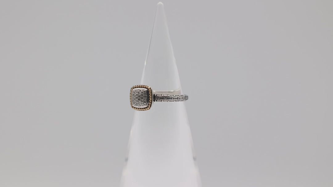 Effy 925 Sterling Silver And 18K Gold Accented Diamond Pave Square Ring Size 8.5