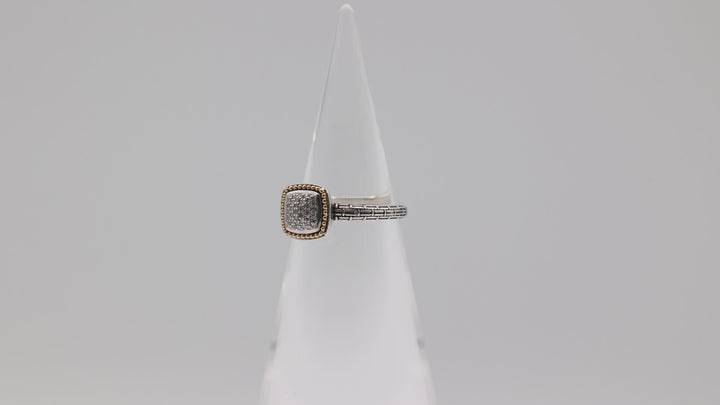 Effy 925 Sterling Silver And 18K Gold Accented Diamond Pave Square Ring Size 8.5