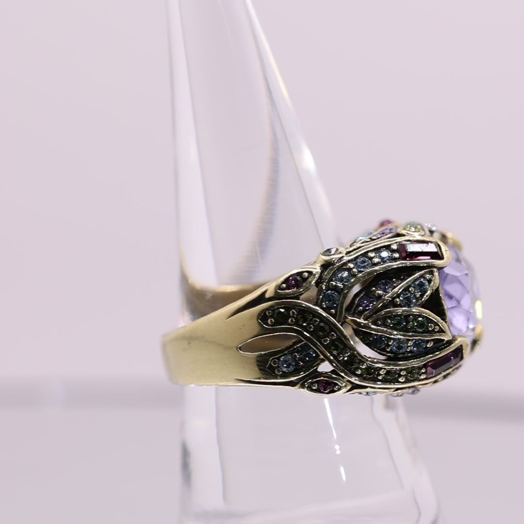 Heidi Daus Purple Rhinestone Cocktail Brass Ring - Size 7