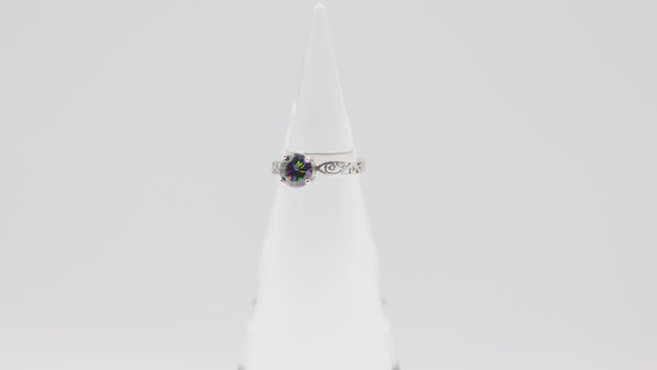 925 Silver Round Mystic Topaz 7mm Twirl Band Ring Size 7