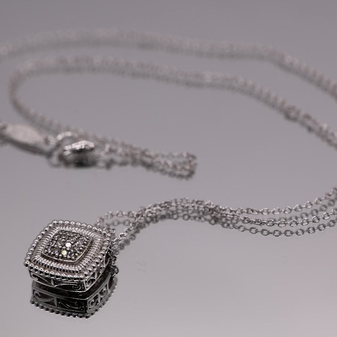 925 Sterling Silver Gabriel & Co. Necklace with Diamond Pave Square Shaped Pendant - 18 inches